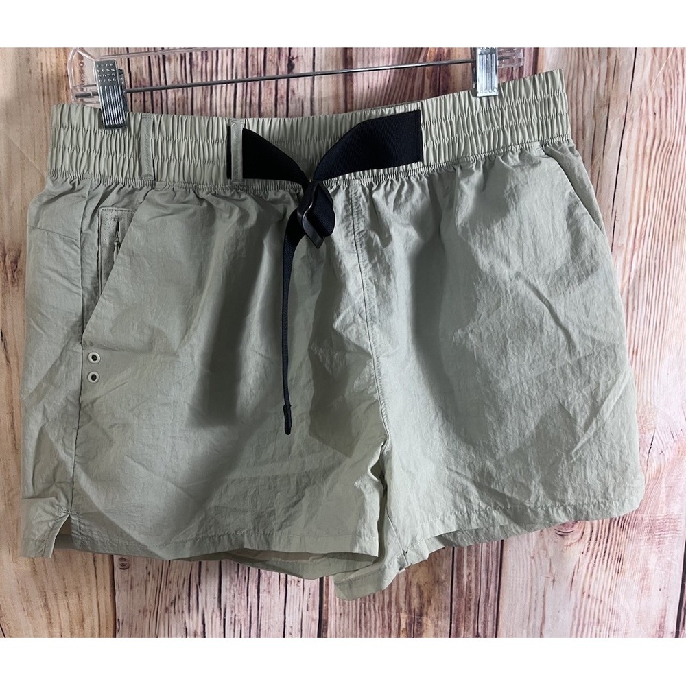 FLX Men's Tan Khaki Crinkle Active Outdoor Recycled Nylon Buckle Shorts
